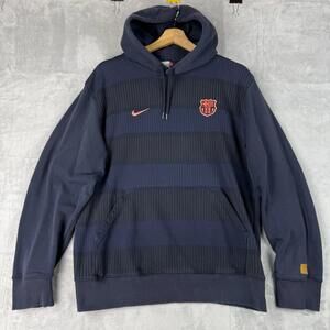 Nike FC Barcelona Hoodie Navy Crest Soccer Pullover Hoodie Men Size L Soccer Y2K
